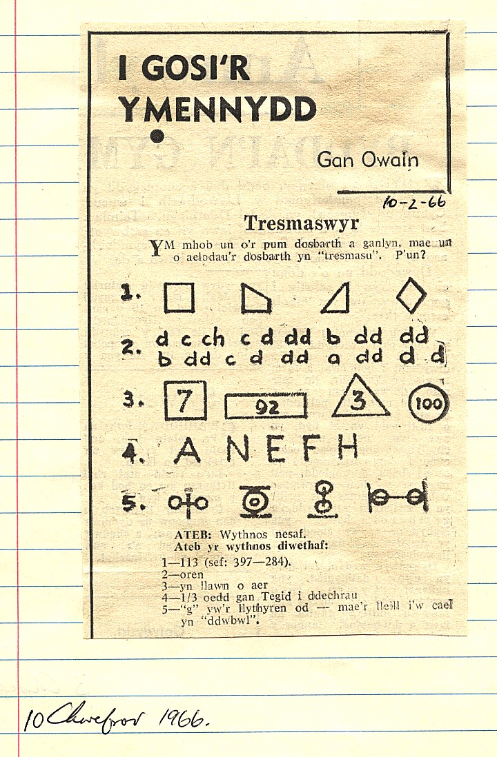 I Gosi'r Ymennydd: posau mathemategol